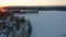 Aerial view rising above the river des-milles-iles in Laval-ouest with fishermen on the ice