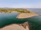 Aerial view of the river Bojana and the Ada Bojana island, Monte