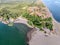 Aerial view of the river Bojana and the Ada Bojana island, Monte