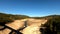 Aerial view of a river drought in Ourense, Galicia, Spain on a sunny day