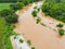 Aerial view river flood forest nature woodland area green tree, Top view river lagoon pond with water flood from above, Bird eye