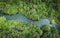Aerial view river forest nature woodland area green tree, Top view river lagoon pond with blue water from above, Bird eye view