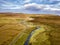 Aerial view of the River Lealt and Single track at Loch Cuithir and Sgurr a Mhadaidh Ruadh - Hill of the Red Fox, Isle