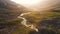 Aerial view of the river in the mountain valley