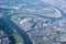 Aerial view River Rhine, Dusseldorf