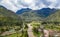 Aerial view of river at the Sacred Valley of the Incas near Urubamba town.