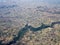 Aerial view of river valley and farmland in Ethiopia