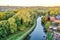 Aerial view of River Wey in Guildford Surrey England