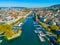 Aerial view of riverside of Swiss river Limmat in Zuerich