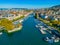 Aerial view of riverside of Swiss river Limmat in Zuerich