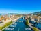 Aerial view of riverside of Swiss river Limmat in Zuerich