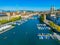 Aerial view of riverside of Swiss river Limmat in Zuerich