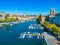 Aerial view of riverside of Swiss river Limmat in Zuerich