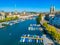 Aerial view of riverside of Swiss river Limmat in Zuerich