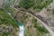 Aerial view of the road in the canyon of the river Moraca