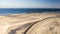 Aerial view of road, desert, coast