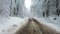 Aerial view of the road in idyllic winter landscape.