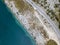 Aerial view of a road overlooking the sea, road that runs along the sea. Coast line