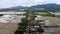 Aerial view road pass the paddy field