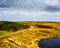 Aerial view of the road to Dungloe next to Loch Mhin Leic na Leabhar - Meenlecknalore Lough - County Donegal, Ireland