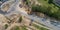 Aerial view on road word. Roundabout construction