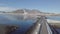 Aerial view of roads and bridge and mountains in the background in Iceland. Winter season. Traveling in Europe. beautiful landscap