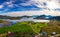 Aerial view of roads going through Lofoten Islands in Norway