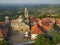 Aerial view of Roccaverano and Langhe country landscape in back