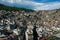 Aerial view of Rocinha favela at the foot of the hill in Sao Conrado Brazil