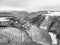 aerial view rock with medieval castle Ehrenburg near moselle river Brodenbach white winter snow wonderland forest hills