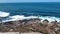 Aerial view of rocks at Ballyliffin Beach Strand on the Atlantic Ocean in County Donegal Ireland