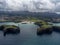 Aerial view on rocks on Llanes, Green coast of Asturias, North Spain with sandy beaches, cliffs, hidden caves, forests and