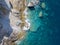 Aerial view of rocks on the sea. Overview of the seabed seen from above