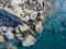 Aerial view of rocks on the sea. Overview of the seabed seen from above