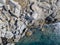 Aerial view of rocks on the sea. Overview of the seabed seen from above