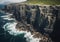 Aerial view of rocky coastline. Waves hitting in rocks. Birds eye view of the sea, cinimatic sea and moutain view. AI Generative