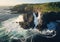 Aerial view of rocky coastline. Waves hitting in rocks. Birds eye view of the sea, cinimatic sea and moutain view. AI Generative
