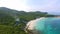 Aerial View of the rocky islands in Andaman sea, Thailand. Poda island in Krabi Thailand. Long exposure of Makua beach