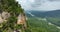 Aerial view of rocky mountain formation in Blue Ridge Mountains near Chimney Rock State Park. Geological features of