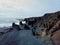 aerial view of rocky seashore with grey sand djpalnssandur