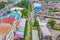 Aerial view of Rom Hoop market. Thai Railway with a local train run through Mae Klong Market in Samut Songkhram Province, Thailand