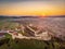 Aerial view of Romania Rupea Fortress at sunrise, Romania symbol in Transylvania