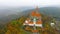 Aerial view on romantic fairy castle Bouzov in autumn landscape. Moravia, Czech republic.