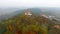 Aerial view on romantic fairy castle Bouzov in autumn landscape. Moravia, Czech republic.