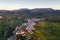 Aerial view of Ronda village, a village with white houses at the edge of cliffside in Andalusia, Spain