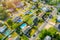 Aerial view roofs of the near a river town houses East Brunswick in the urban landscape of a small sleeping area New