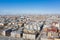 Aerial view roofs of old houses in the center of St. Petersburg, Church Trinity Cathedral