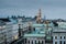 Aerial view of the roofs of Parliament and Rathaus of Vienna at dusk