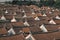 Aerial view of rooftop of the ancient Chinese village buildings, an traditional village with neat rows of houses in Zhangzhou, Fuj