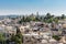 Aerial view of rooftops of buildings in the old city with Abbey of the Dormition of Jerusalem. View from the Lutheran Church of